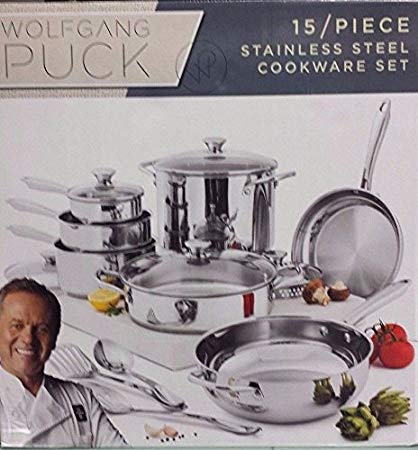 NEW Wolfgang Puck - 15 Piece Stainless Steel Cookware Set