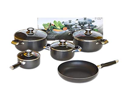 Home N Kitchenware Collection 9pc Non-Stick Aluminum Cookware Set with Glass lids, Pan and Pot Set, Bakelite Handle