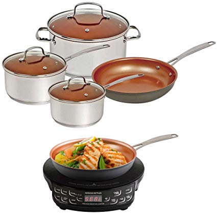 Nuwave Duralon Ceramic Non-Stick 7-Piece Cookware Set with Cooktop and 9 Inch Fry Pan