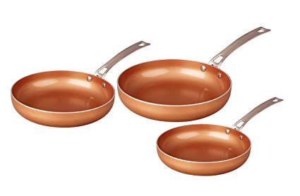 CONCORD 3 Piece Ceramic Coated -Copper- Frying Pan Cookware Set 2017 BESTSELLER (Induction Compatible)