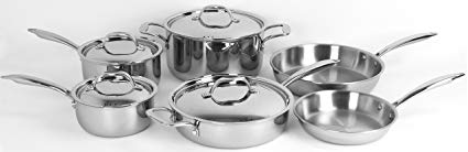 Oneida 10pc Stainless Steel Induction Ready Tri-ply Cookware Set. Dishwasher Safe