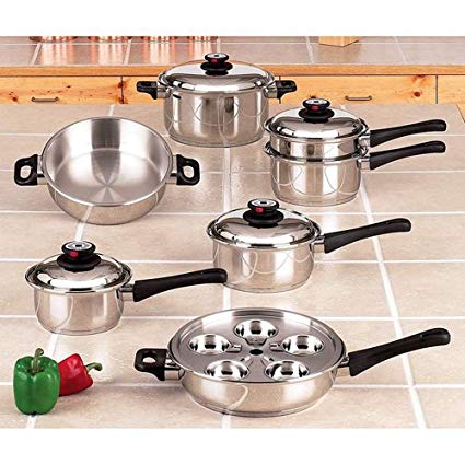 Maxam 9-Element Cookware Heavy Surgical Stainless Steel Construction High Dome Cover