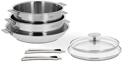 Cristel Casteline Multiply 18/10 Stainless Steel 7 Piece Cookware Set with Removable Handles