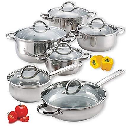 Cooking In Style Complete 12-Piece Stunning Stainless Steel Pot And Pan Cookware Set Durable Glass Lids Incredible Home Cooked Delicious Gourmet Chef Masterpieces Created Every Meal