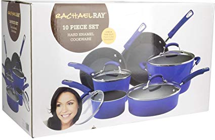 NEW Rachael Ray 10-piece Porcelain Enamel Cookware Set Nonstick Pans Pots - Rachael Ray Hard-anodized 10 Piece Cookware Set (Fennel)