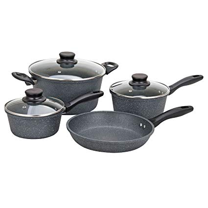 Home N Kitchenware Collection Premium 7pc Aluminum Non-stick Rock Finish Cookware Set with Marble Coating, Marble Pan and Pot Set, Grey