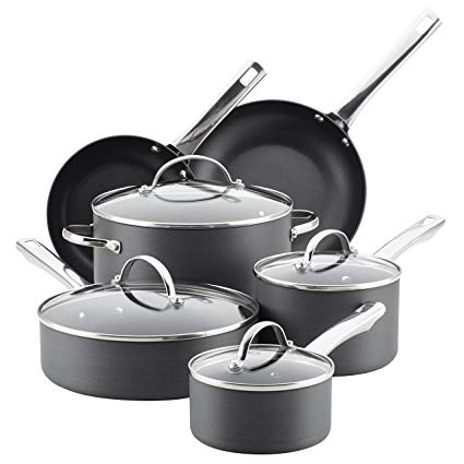 Farberware Hard-Anodized Aluminum Nonstick Cookware Set, 14-Piece, Gray