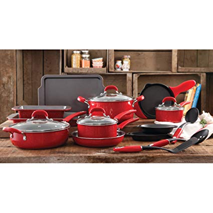 The Pioneer Woman Vintage Speckle 20-Piece Cookware Combo Set (Red)