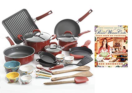 The Pioneer Woman Ultimate Bundle with 30-Piece Cookware Set and Hardcover Edition of “The Pioneer Woman Cooks: Food from My Frontier” Cookbook by Ree Drummond (Red)