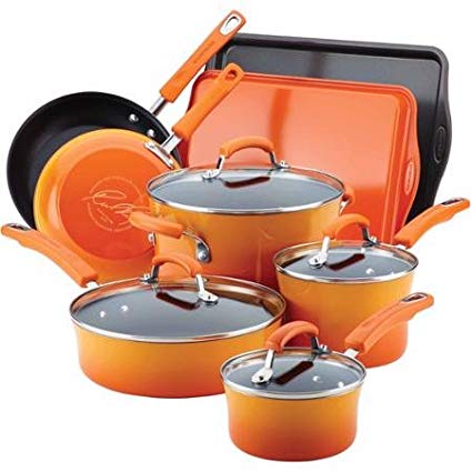 Rachael Ray Hard Enamel Nonstick 12-Piece Cookware Set (Orange)