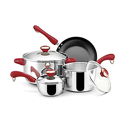 Paula Deen Stainless Steel Red Handle 7-piece Cookware Set
