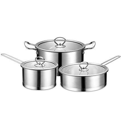 BINLIFA Stainless Steel Nonstick Tri-Ply Induction Ready Cookware Set 6 Piece,Silver