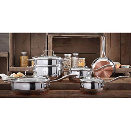 The Pioneer Woman Copper Charm 10-Piece Stainless Steel Copper Bottom Cookware Set
