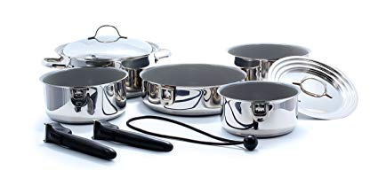 Camco 43926 Premium Ceramic Nesting Cookware Set- Non Stick Pans and Pots with Removable Handles, Space Efficient Excellent for RVs and Compact Kitchens 10- Piece Set