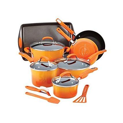 Rachael Ray Hard Enamel Nonstick Cookware Set, 14-pc - Orange