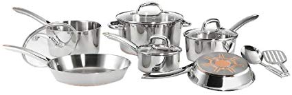 T-fal C836SC Ultimate Stainless Steel Copper Bottom Cookware Set, 12-Pieces, Silver