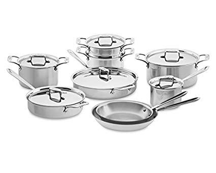 All-Clad SD501015-R D5 Polished Stainless Steel 5-Ply Bonded Dishwasher Safe Cookware Set, 15-Piece