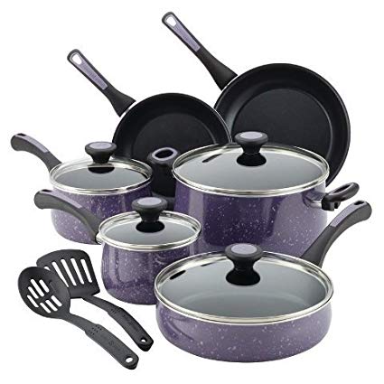 Paula Deen 16986 Riverbend Aluminum Nonstick Cookware Set44; Lavender Speckle - 12 Piece