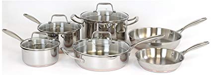 Oneida 10pc Stainless Steel Induction Ready Copper Base Cookware Set. Dishwasher Safe