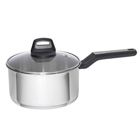 BLACK+DECKER 83384 Durable Stainless Steel Saucepan with Glass Cover, 3 quart, Silver