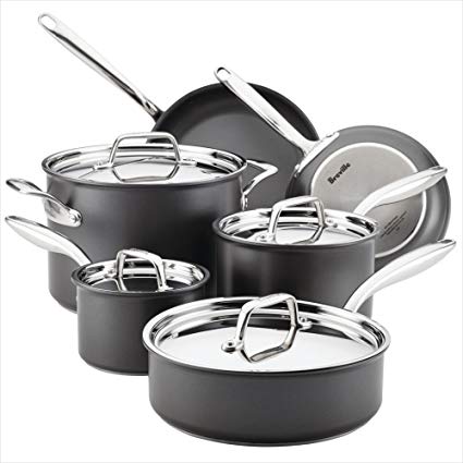 Breville 10 Piece Thermal Pro Hard-Anodized Nonstick Cookware Set, Large, Gray