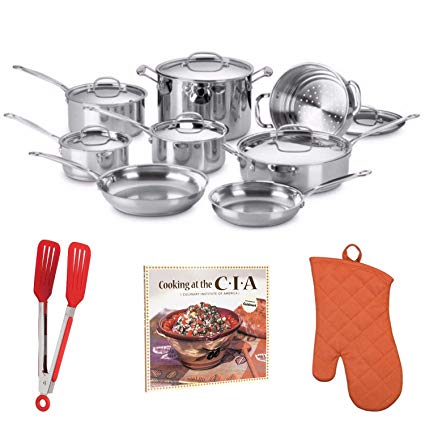 Cuisinart Chef039;s Classic 14-Piece Deluxe Stainless Steel Cookware Set + Free Cookbook, Oven Mitt and Flipper T