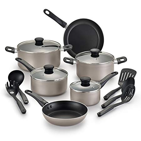 WearEver Cookware, Nonstick Cookware, Dishwasher Safe Cookware Set, 15-Piece, Champagne, Model B022SF