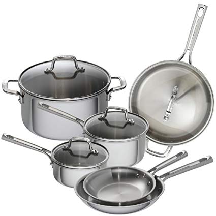 Emeril Lagasse 62850 10 Piece Tri-Ply Stainless Steel Cookware Set, Silver