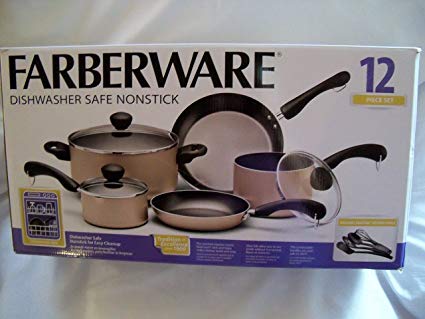 Farberware Dishwasher Safe Non-Stick 12-Piece Cookware Set, Champagne