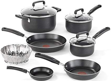 T-fal C111SA Signature Nonstick Dishwasher and Oven Safe Thermo-Spot Cookware Set, 10-Piece, Black