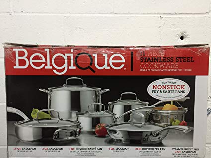 Belgique Stainless Steel 11 Piece Cookware Set with Nonstick Saute Pan & Fry Pan