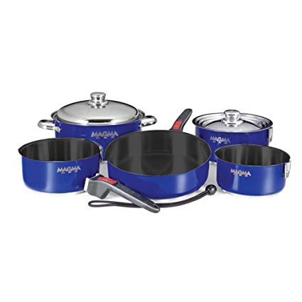 Magma Products, A10-365L-CB 10 Piece Gourmet Nesting Cobalt Blue Stainless Steel Cookware Set