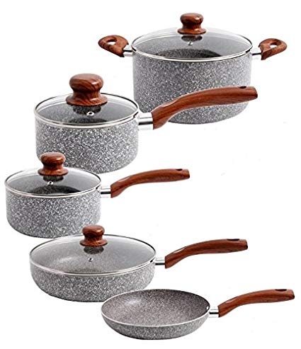 Oster Dellwood 9 Piece Non-Stick Cookware Set, Marble-look Aluminum