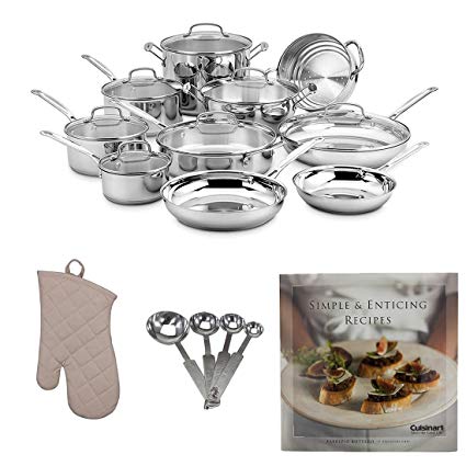 Cuisinart 77-17N 17 Piece Chef039;s Classic Set, Stainless Steel Includes Stainless Steel Measuring Spoon Set, Oven Mitt and Cookbook