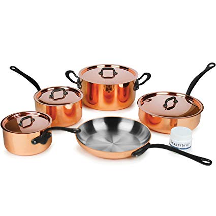 Mauviel M'heritage M250C 9-piece 2.5-mm Copper Cookware Set with Cast Stainless Steel Handles w/ Black Iron Finish