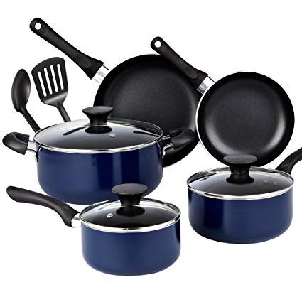 Cook N Home 10-Piece Nonstick Black Stay Cool Handle Cookware Set, Blue