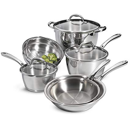 Tramontina 80154/567DS Tri-Ply Stainless-Steel Cookware Set, Induction-Ready, Impact-Bonded, 9-Piece