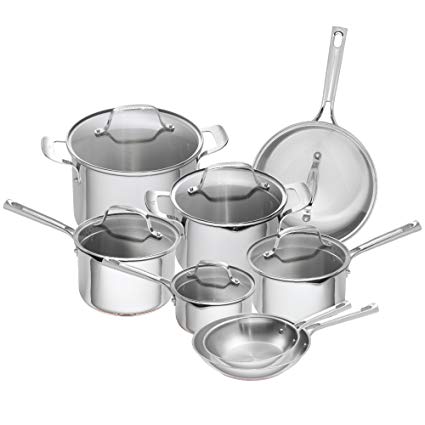 Emeril Lagasse 14 Piece Stainless Steel Copper Core Cookware Set, Assorted, Silver