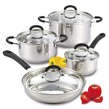 Cook N Home 8 Piece Stainless Steel Cookware Set with Encapsulated Bottom, Large, Silver